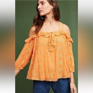 Anthropologie Floreat Maryana Blouse Orange Size M
